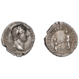 Hadrian, Denarius, 130-3, laureate head right, rev. restitvtori africae, Hadrian standing le...