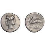 Roman Republican Coinage, Anonymous, Didrachm or Quadrigatus, Rome, c. 225-212, laureate Jan...