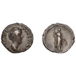 Diva Faustina Senior, Denarius, 146-61, draped bust right, hair bound up in pearls, rev. Cer...