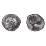 Greek Coinages, IONIA, Phokaia, Diobol, c. 521-478, helmeted head of Athena left, rev. quadr...