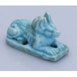 Egypt, Roman Period (30 BC - 641 AD), Blue faience figure of Anubis, probably once part of a...