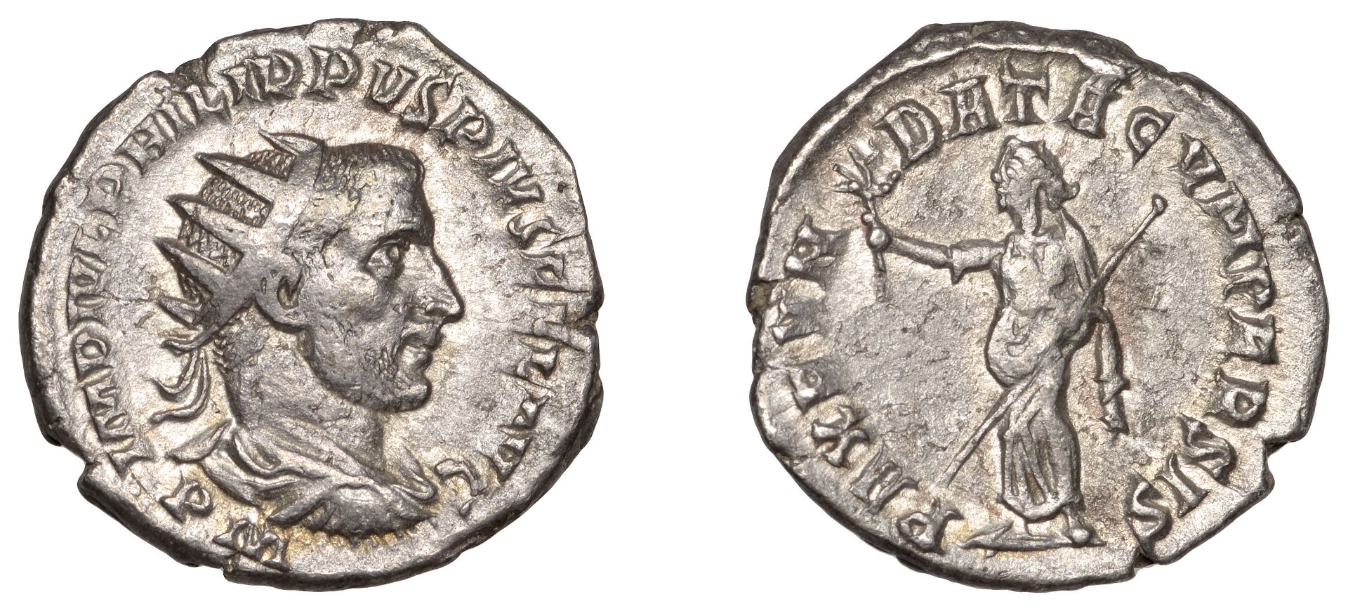 Philip I, Antoninianus, Antioch, 244-5, radiate and draped bust right, rev. pax fvndata cvm...