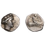 Greek Coinages, EUBOIA, HistiÃ¦a, Tetrobol, head of nymph right, nymph seated left on ship, w...