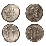 Roman Republican Coinage, Anonymous, Victoriati (2), after 211, laureate head of Jupiter rig...