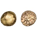 CORIELTAUVI, Early Uninscribed issues, Stater, Domino type, worn wreath pattern, rev. stylis...