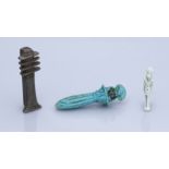 Egypt, Late Period (664-332 BC), Faience amulets (3), including a blue glazed papyrus column...
