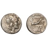 Roman Republican Coinage, C. Valerius C.f. Flaccus, Denarius, c. 140, helmeted head of Roma...