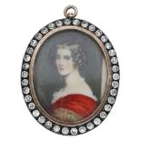 A late 19th century portrait miniature frame, the double-sided frame set throughout with cir...