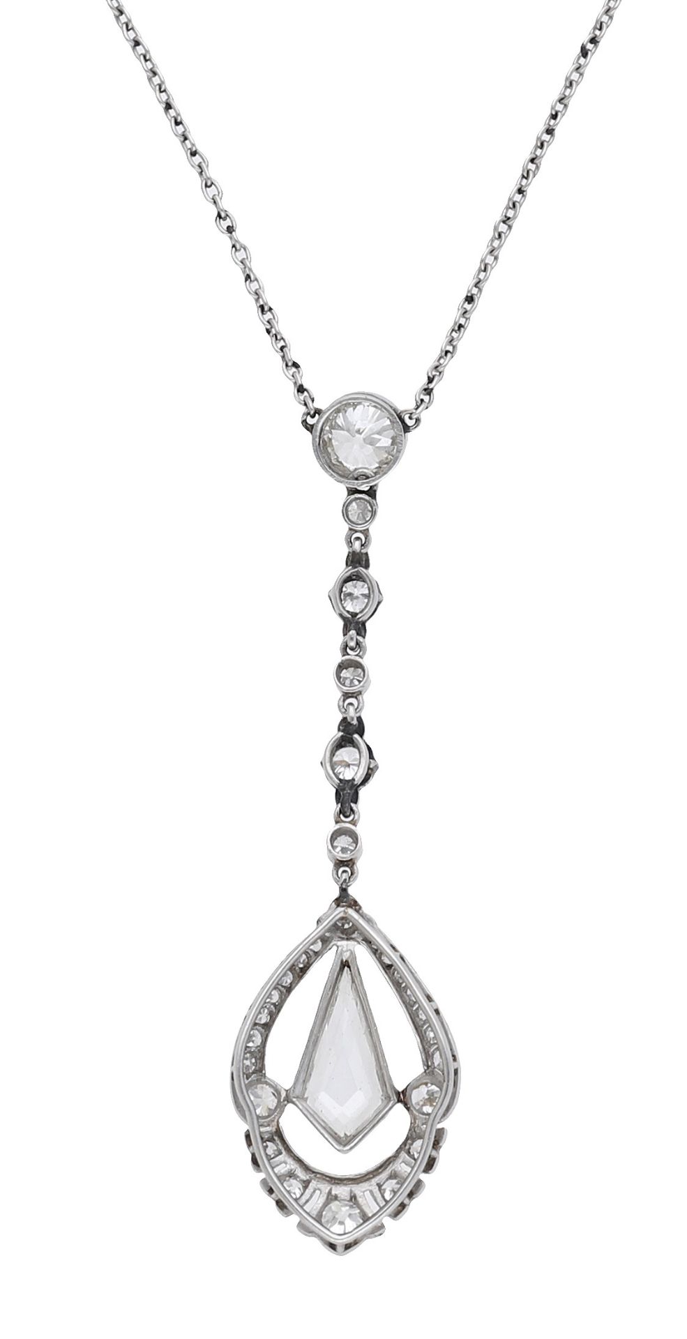 A diamond pendant, circa 1910, the teardrop-shaped pendant centred with a kite-shaped diamon... - Image 3 of 5