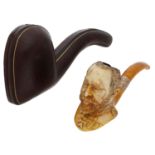 A Meerschaum pipe, the bowl carved with the head of Edward VII as Prince of Wales wearing th...