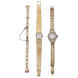 Omega. Two gold lady's bracelet watches, circa 1929 & 1969. Movements: manual winding, 1st;...