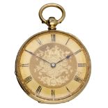 Swiss. A gold open-faced watch, circa 1840. Movement: cylinder escapement. Dial: gilt, en...