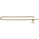An 18ct gold Albert chain, the curb-link chain to swivel and bolt ring clasps, T-bar termina...