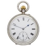 English. A silver keyless deck watch, 1912 Movement: gilded three quarter plate, lever esca...