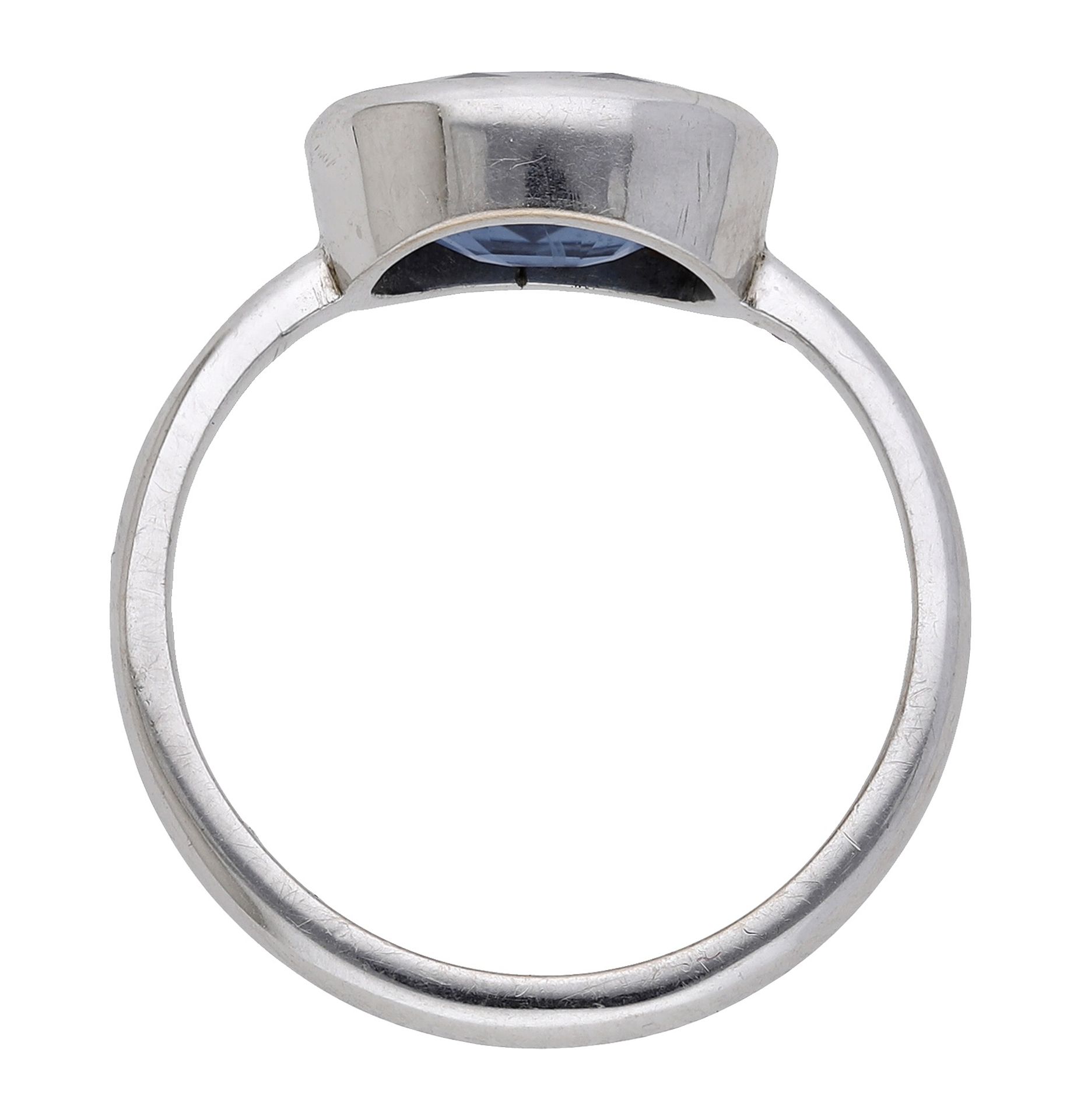 A sapphire ring, the oval mixed-cut sapphire collet-set to a plain polished band, ring size... - Image 2 of 2