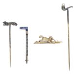 Four late 19th / early 20th century stickpins and tie pins, comprising a calibrÃ©-cut sapphir...