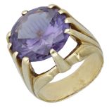 A synthetic colour-change corundum ring, circa 1970, the circular-cut synthetic colour-chang...