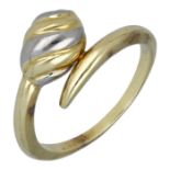 An 18ct three colour gold ring by Cartier, with reeded ball terminal, signed 'Cartier', num...