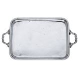 A Victorian silver miniature tray, with conjoined 'S' scroll handles and moulded border with...