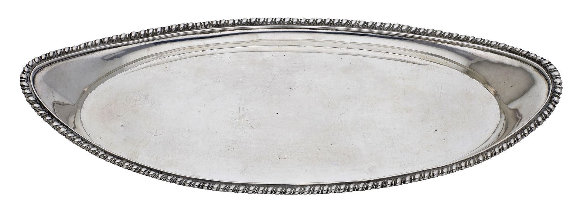 A George III silver snuffers tray, oval with gadrooned border, by Daniel Pontifex, London 17...