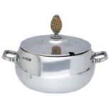 A George V silver preserve pot and cover, with pineapple finial and squat circular body with...