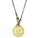 A South Africa 1 pond coin, 1898, on pendant mount, suspended from a two colour baton-link p...