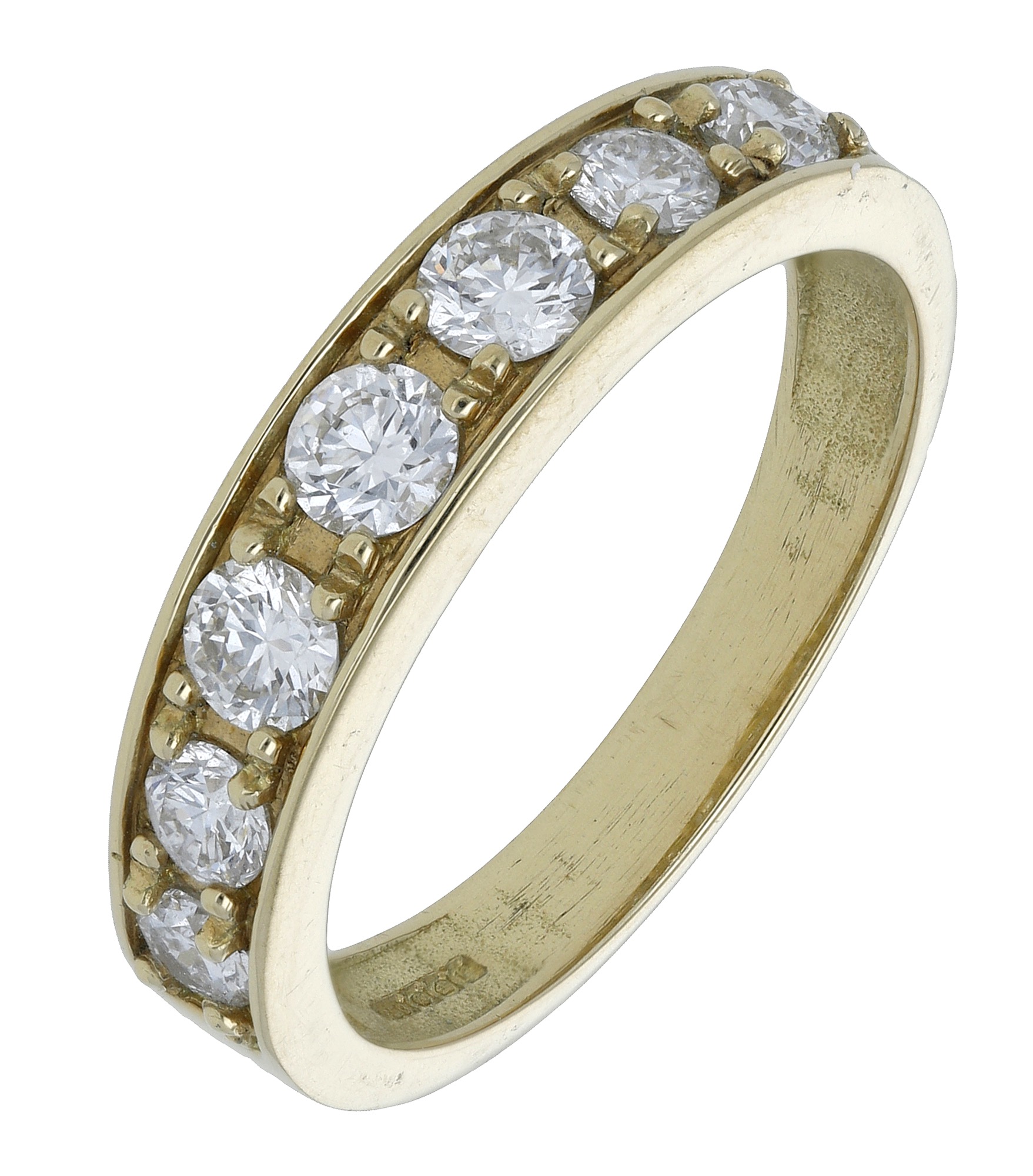 An 18ct yellow gold diamond eternity ring, claw-set to the front with brilliant-cut diamonds...