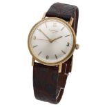 Longines. A gold wristwatch, circa 1970. Movement: manual winding. Dial: silvered, applied...