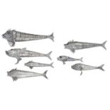 Three Spanish silver matching graduated articulated fish, with dorsal, pelvic and pectoral f...