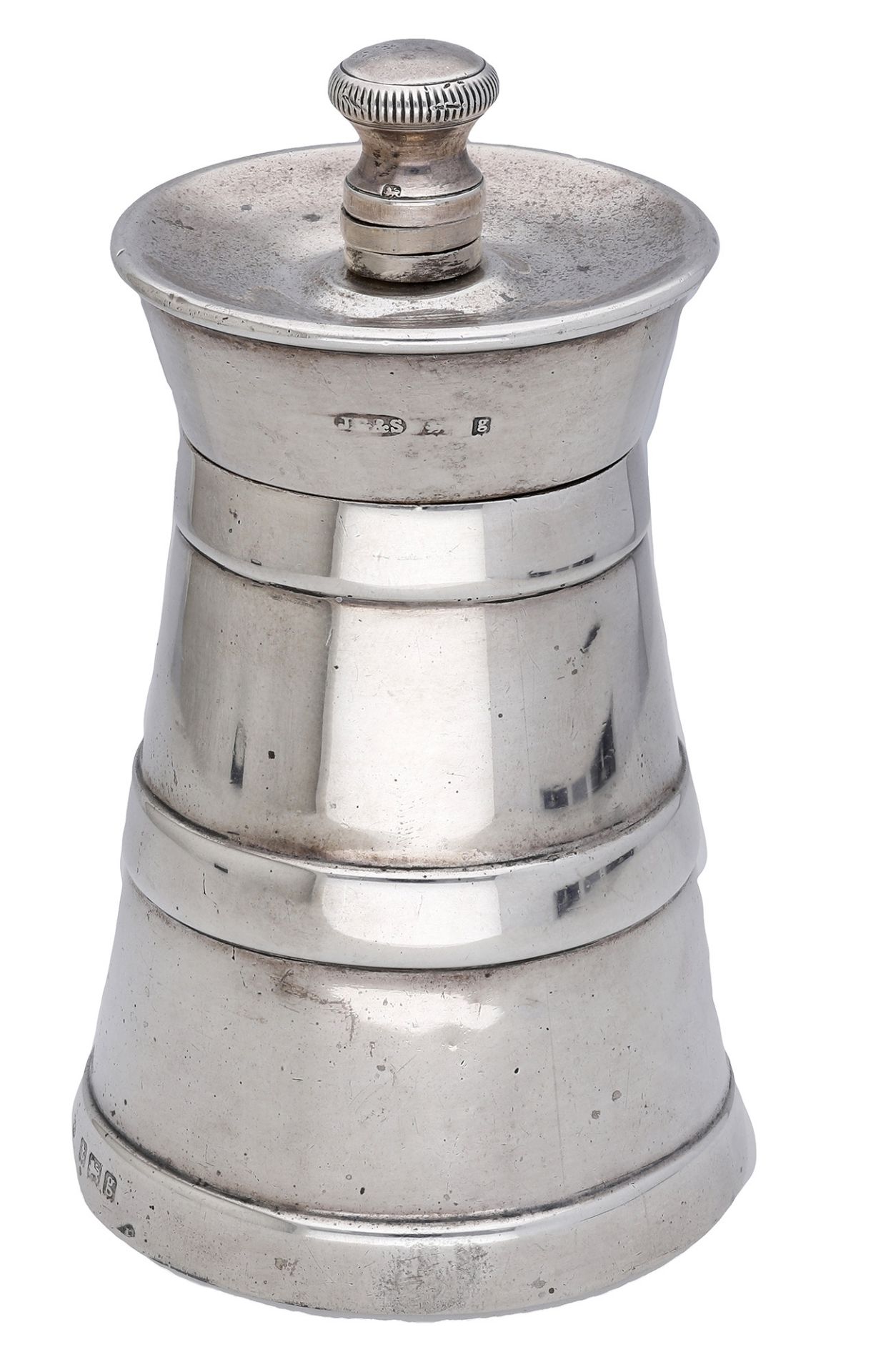 An Edwardian silver pepper, modelled as a milk churn by John Grinsell & Son, Birmingham 1906...