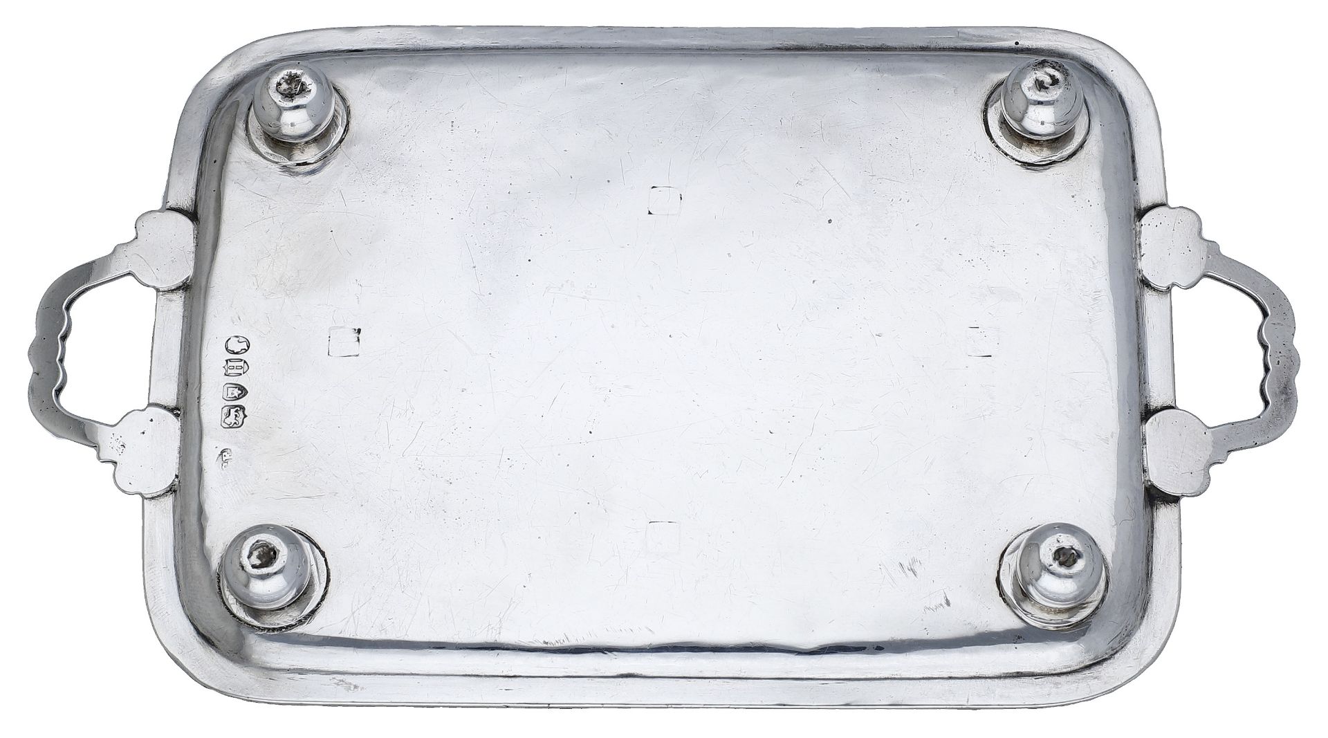 A Victorian silver miniature tray, with conjoined 'S' scroll handles and moulded border with... - Image 2 of 3