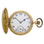 Swiss. A gold keyless watch, circa 1915 Movement: lever escapement, 15 jewels. Dial: white...