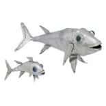 Two Peruvian silver articulated fish, by Graziella Laffi, circa 1950, the larger with green...