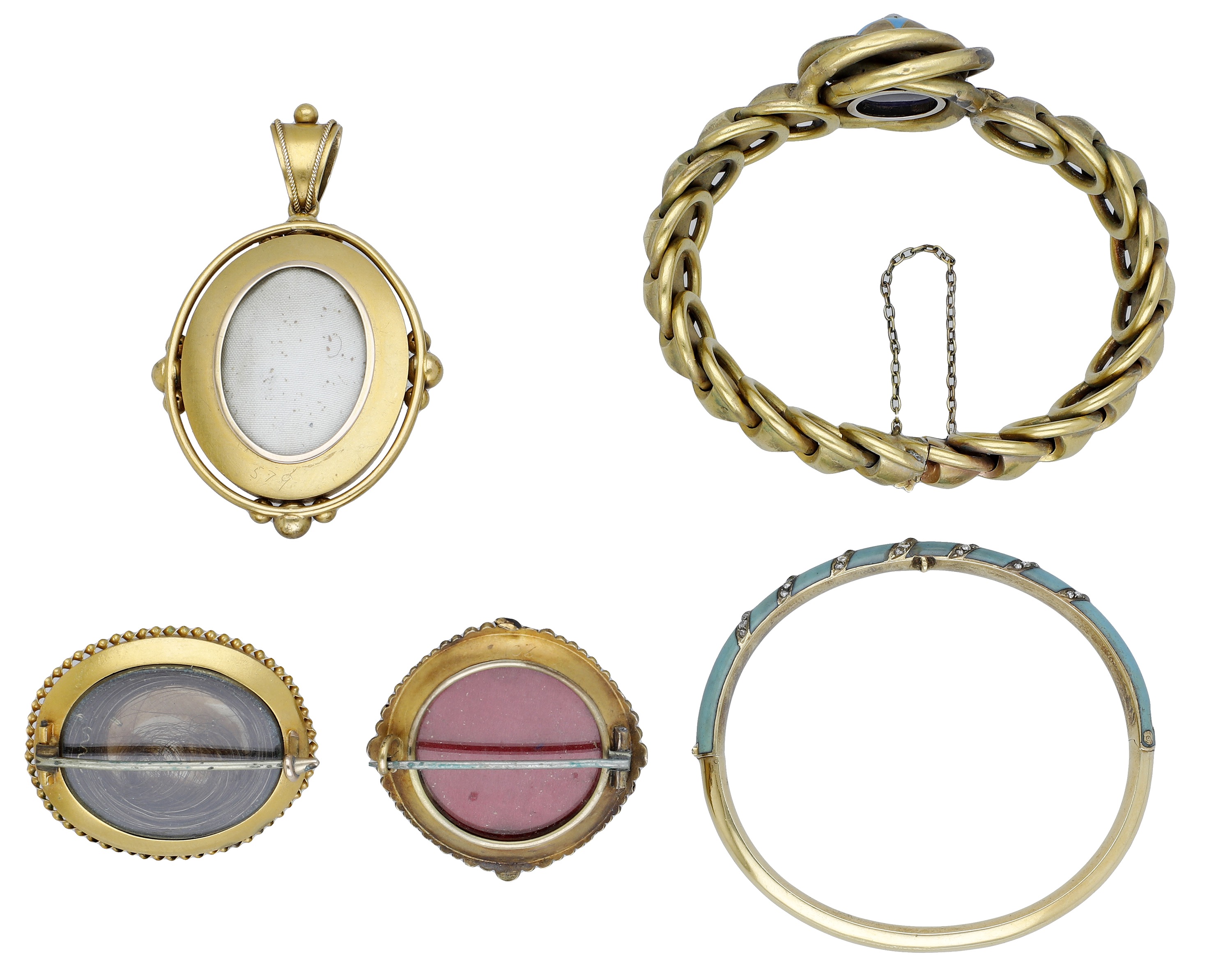 A collection of Victorian jewellery, comprising an oval gold locket pendant, centred with a... - Image 2 of 3