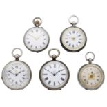 Swiss. A group of five late 19th/early 20th century small silver open-faced watches (5) Â£...