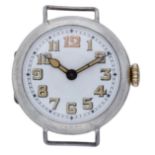 Swiss. A small silver trench watch, circa 1917. Movement: manual winding, lever escapement....