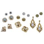 A collection of ear clips, comprising citrine and peridot single stone examples, a pair of k...