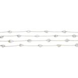 An Arts and Crafts pearl long chain, the gold belcher-link long chain spaced by baroque-shap...