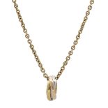 An 18ct gold 'Trinity' pendant on chain by Cartier, the pendant of tricoloured interlocking...