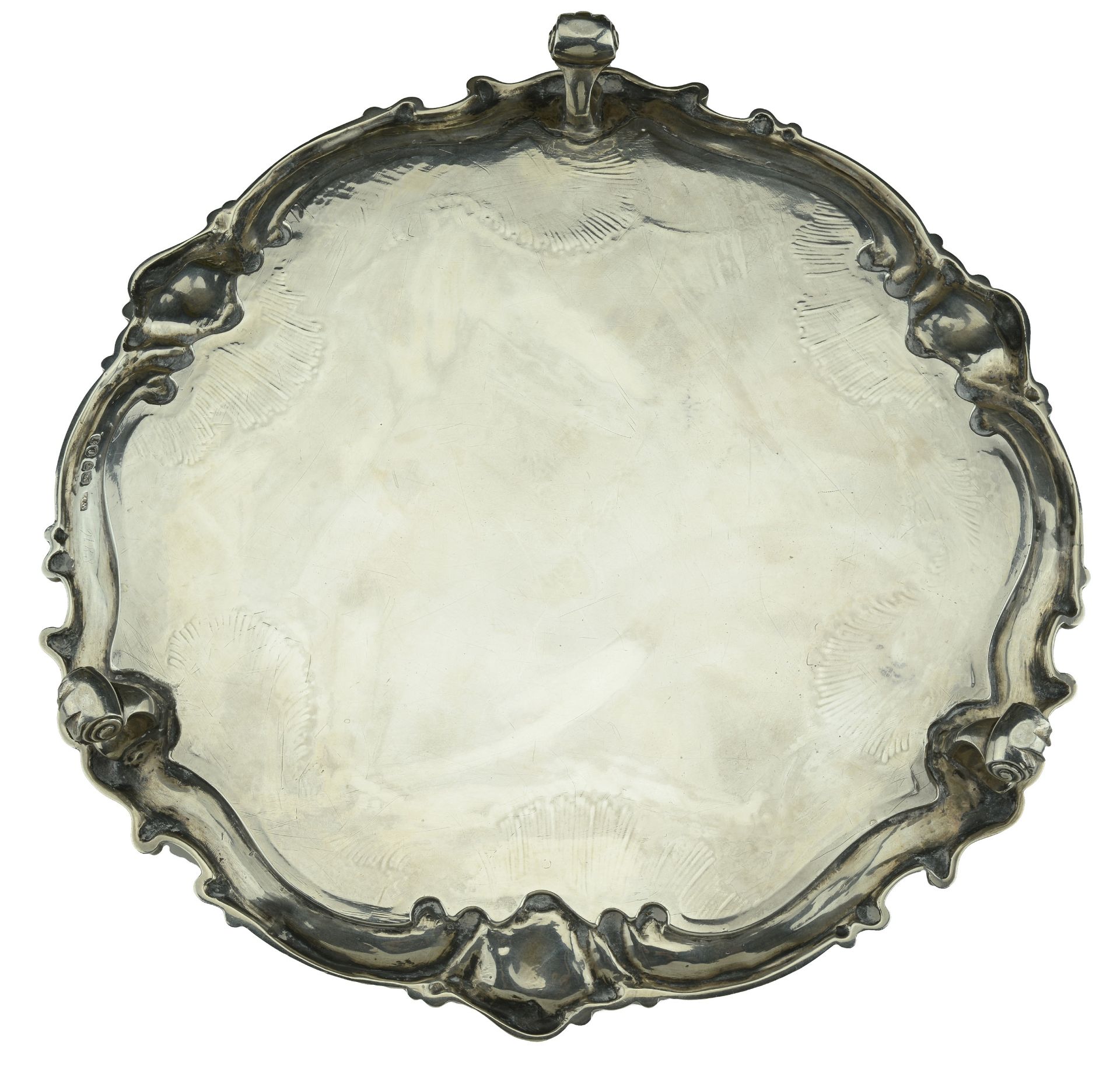 A Victorian silver salver, of good gauge, the border with boldly fashioned scallops and 'S'... - Image 2 of 4