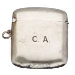 A 9ct gold vesta case, of shaped rectangular form, the front initialled C.A. with suspensory...