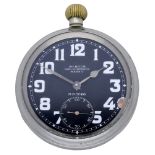 Omega. A WWI nickel military issue open-faced keyless Aviator's watch, 30-hour Non Luminous...