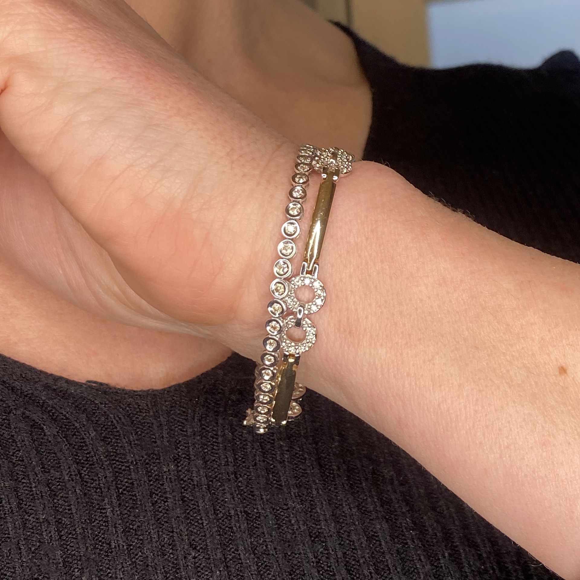 Two diamond bracelets, the first, a line bracelet of dished circular links, each inset with... - Image 3 of 3