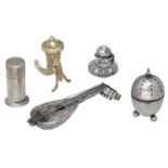 Miscellaneous items, comprising a spice shaker of plain cylindrical form by Tiffany & Co., N...
