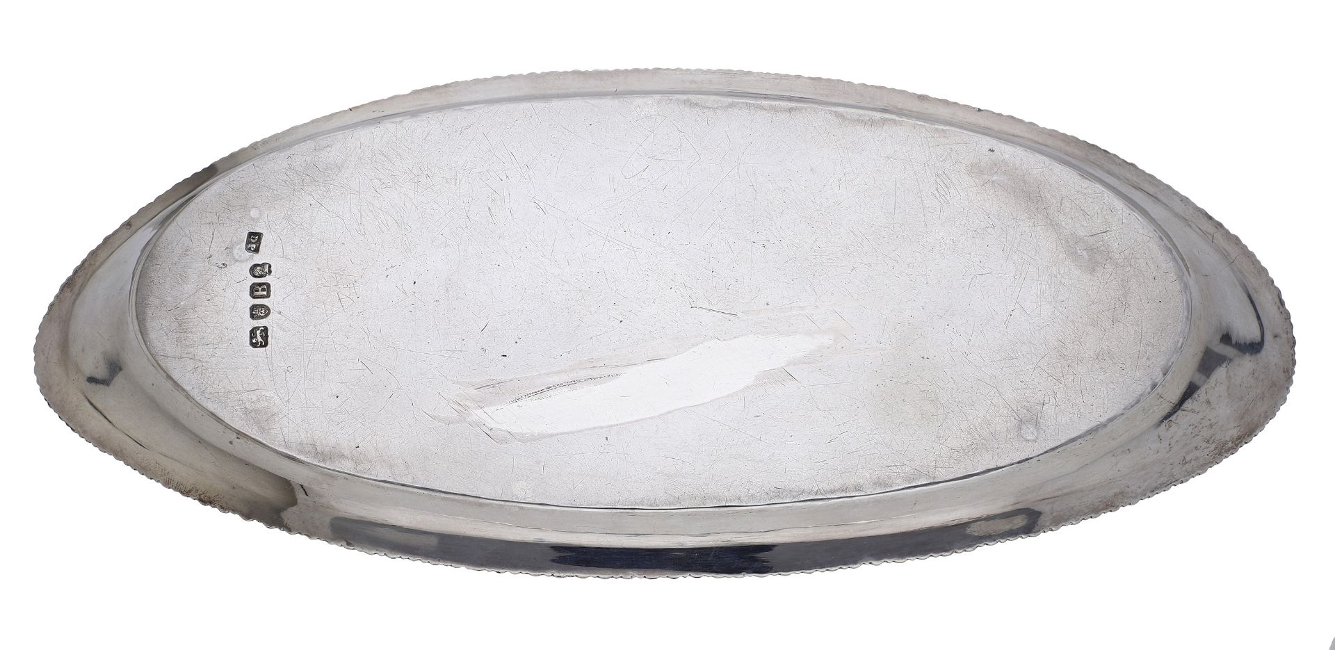 A George III silver snuffers tray, oval with gadrooned border, by Daniel Pontifex, London 17... - Image 2 of 3