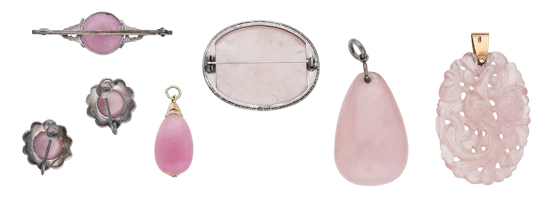 A collection of rose quartz jewellery, including bead necklaces, pendants, brooches and earr... - Image 2 of 3