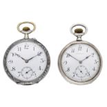 Tiffany & Co./Longines. A silver open-faced keyless watch together with a silver niello watc...