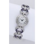 Terium: A lady's white gold and enamel bracelet watch, circa 1980. Movement: manual winding...