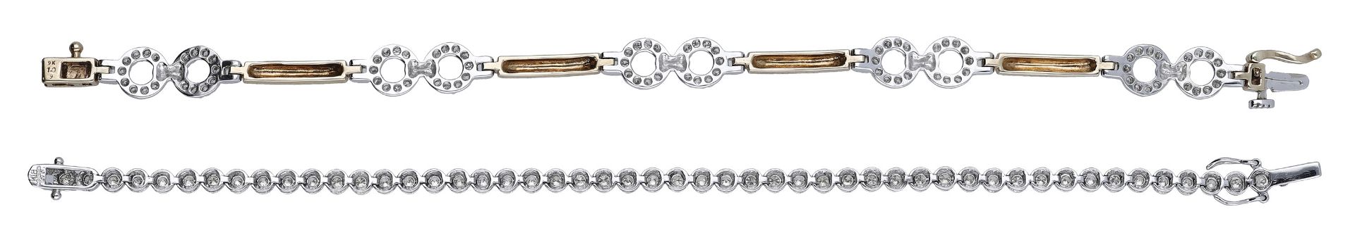 Two diamond bracelets, the first, a line bracelet of dished circular links, each inset with... - Image 2 of 3