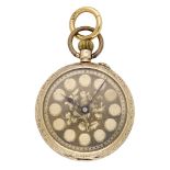 Swiss. A lady's gold open-faced keyless watch, circa 1890. Movement: cylinder escapement....